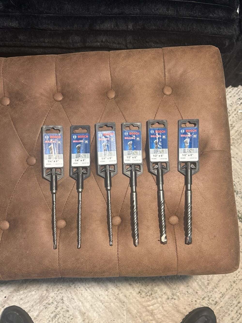 Lot of 6 Bosch SDS-plus Bits (3) 1/4" x 6" HC2041 and (3) 1/2" x 6" HC2081